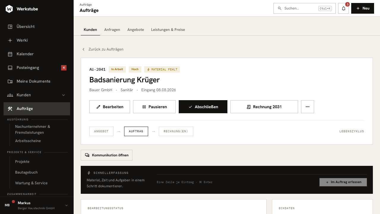 Aufträge in Werkstube