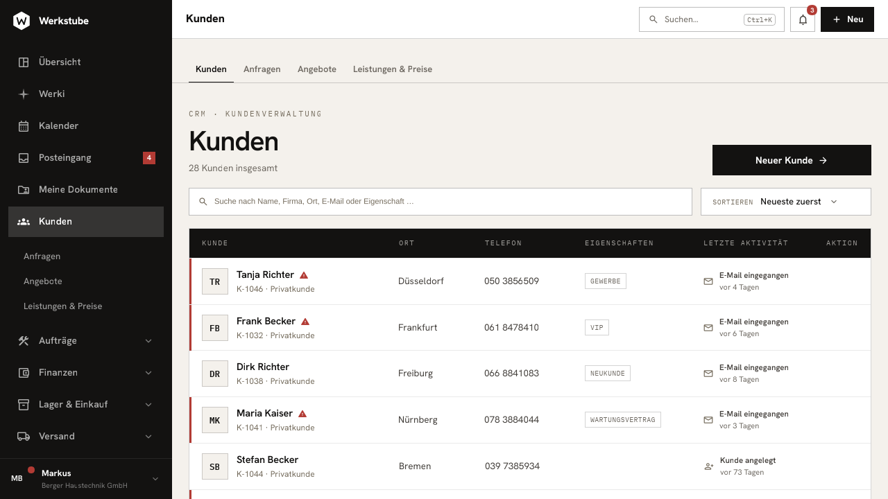 Kunden in Werkstube